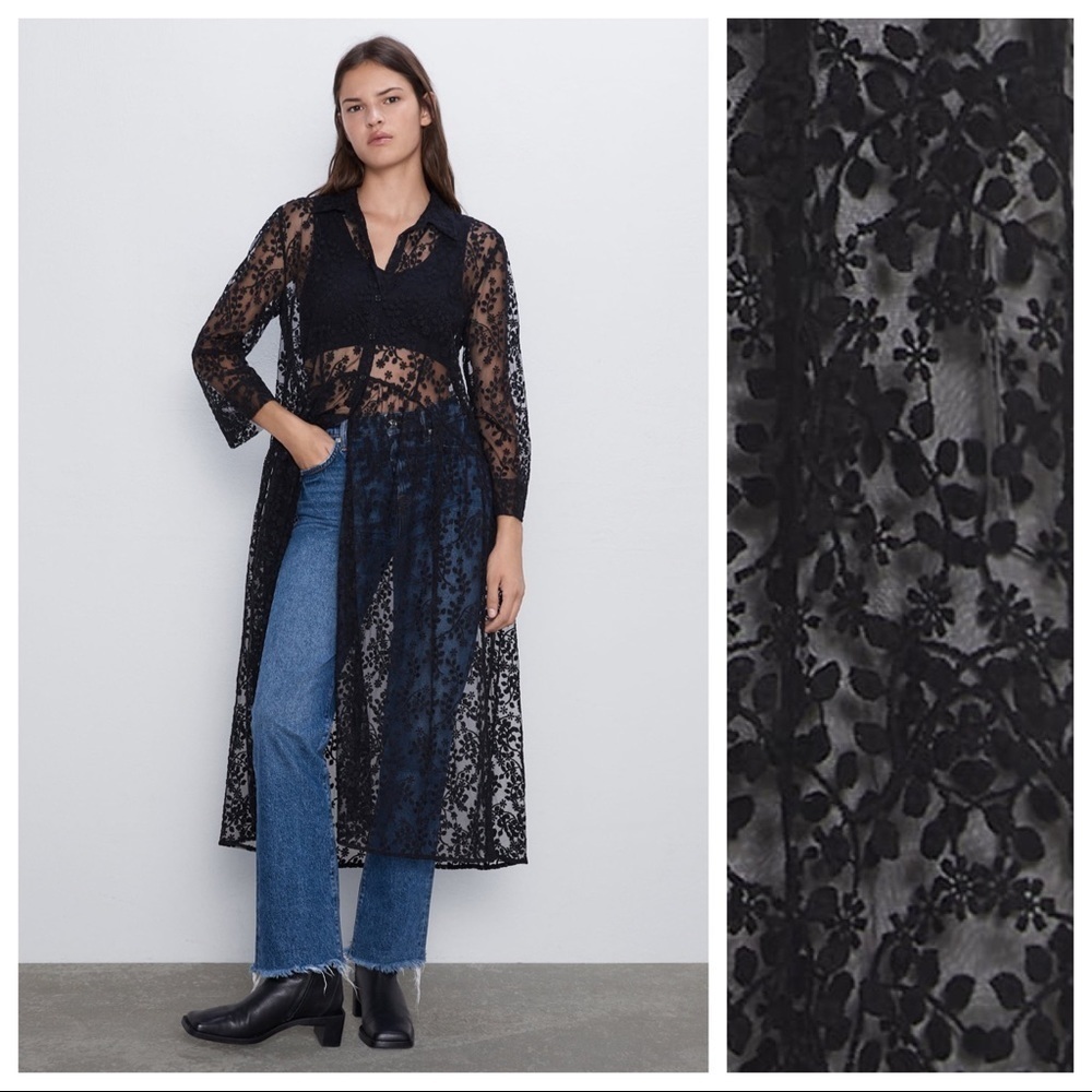 NWT. Zara Black Semi-Sheer Midi Dress. Size S.